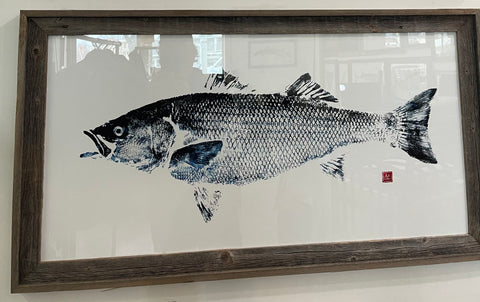 Framed Striped Bass blu black 41 x 22  framed print