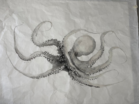 Black ink  Squid 36x54 Original  Print