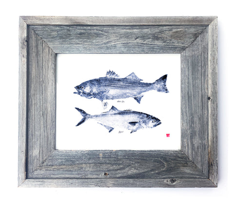 16 x 13 Framed Striper and Bluefish in Blue