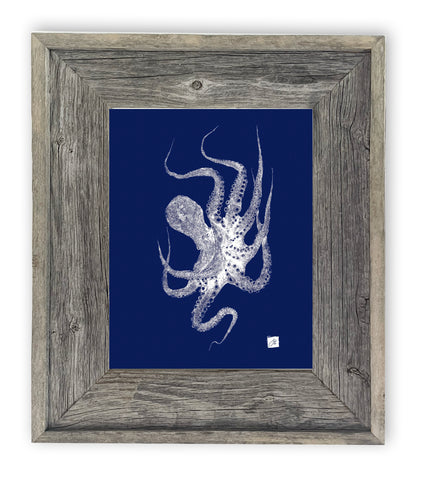 16 x 13 Framed White on Blue octopus