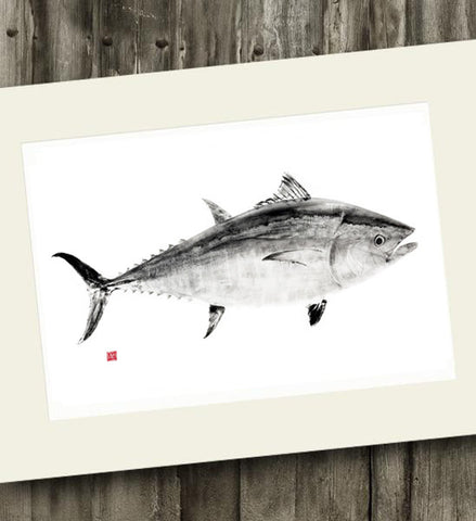 11 x 14 Bluefin Tuna Black ink Gyotaku Archival Print