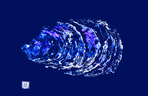 White on blue oyster placemat