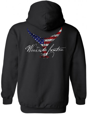 Wicked Boston  60/40 Tuna tail Hoodie- Fished impressions logo on front