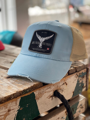 Distressed light blue Tuna Patch Trucker Hat-