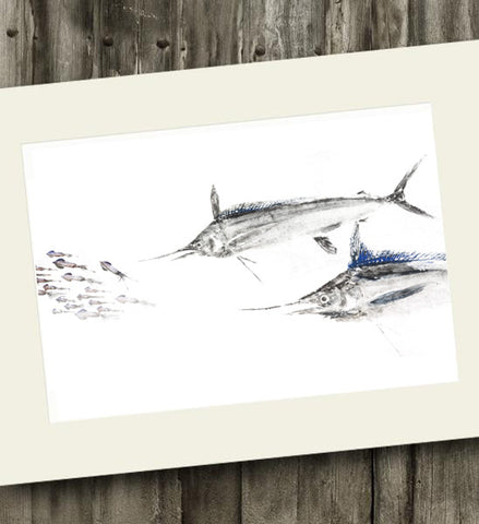 11 x 14 White Marlin Chasing Squid Gyotaku Archival Print