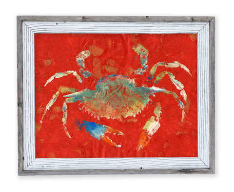 26 x 22 framed blue crab on red leaf