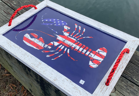 American lobster serving tray with rope handles