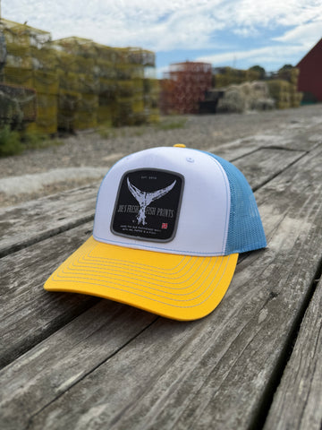 Yellow/light blue Tuna Tail Trucker Hat-