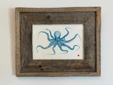Small Framed Aqua Blue Octopus