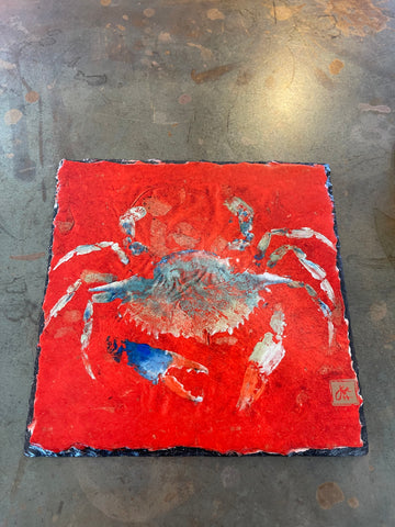 Blue Crab in Red Trivet