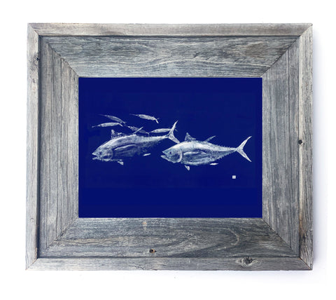 16 x 13 Framed Tuna School in Blue