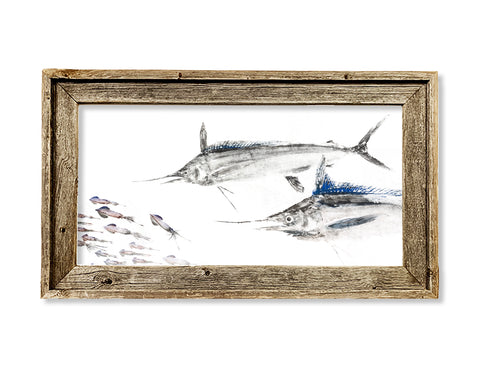 Framed White Marlin chasing squid 26 x 16 framed print