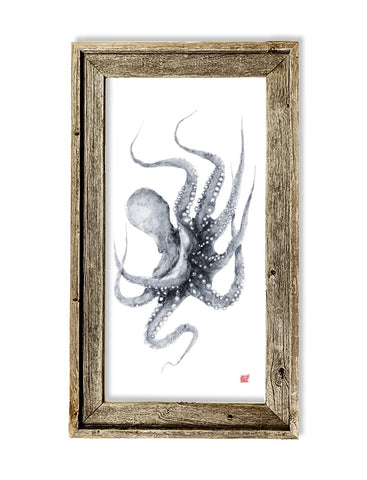 Framed blue grey octopus  26 x 16 framed print
