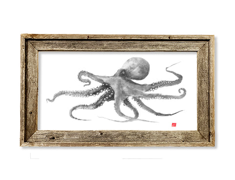 Framed grey octopus  26 x 15 framed print