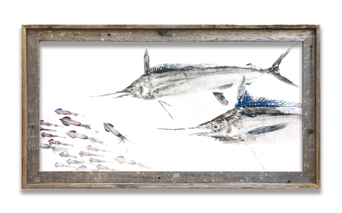 Framed Marlin chasing squid  41 x 22  framed print