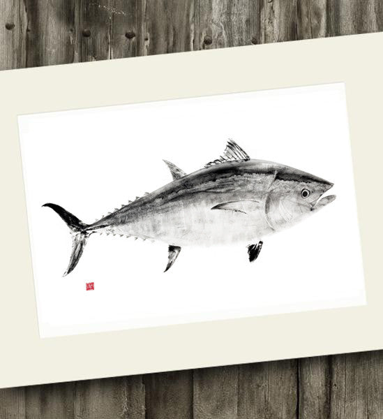 11 x 14 Bluefin Tuna Black ink Gyotaku Archival Print - fishedimpressions