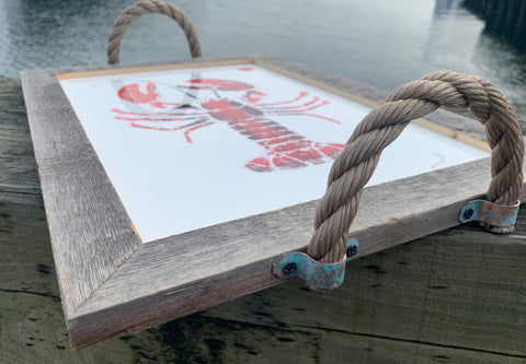 Red lobster serving tray with sturdy rope handles