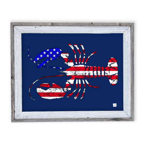26 x 22 framed red white and blue Lobster